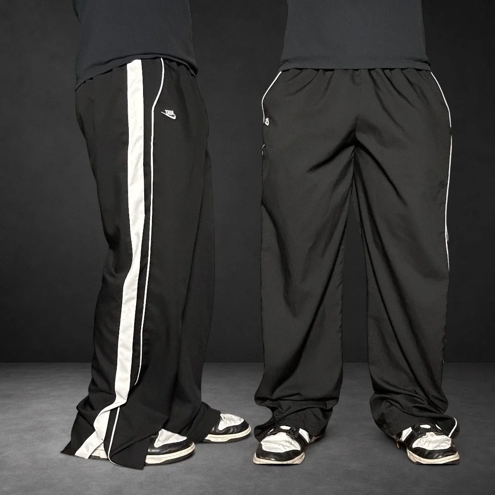 Nike Black White Stripe Track Pants Baggy Y2K Skater Retro Size XL Boys S/M